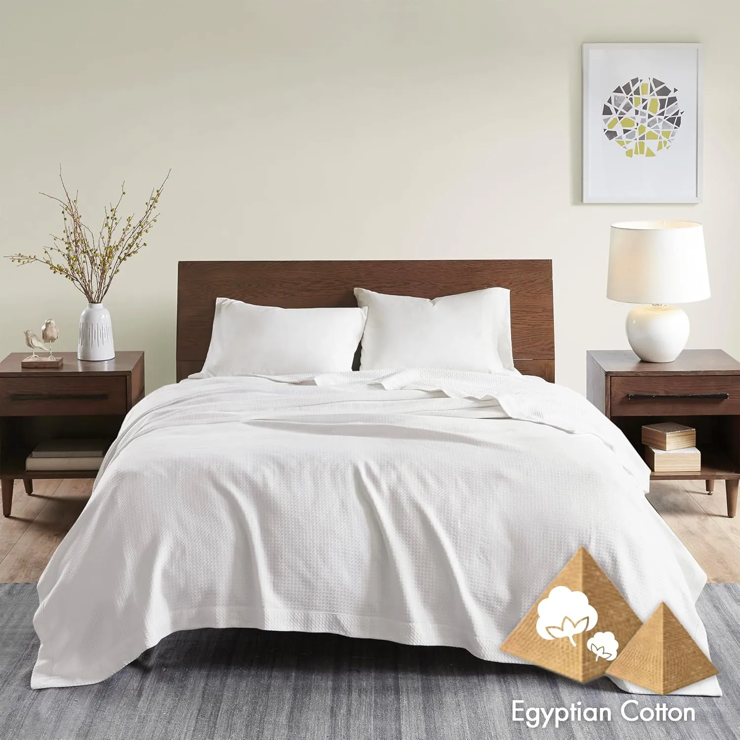 Madison Park Egyptian Cotton Luxury Blanket White 108x90 King Size Knit Premium Soft Cozy 100% Cerified Egyptian Cotton For Bed, Couch or Sofa