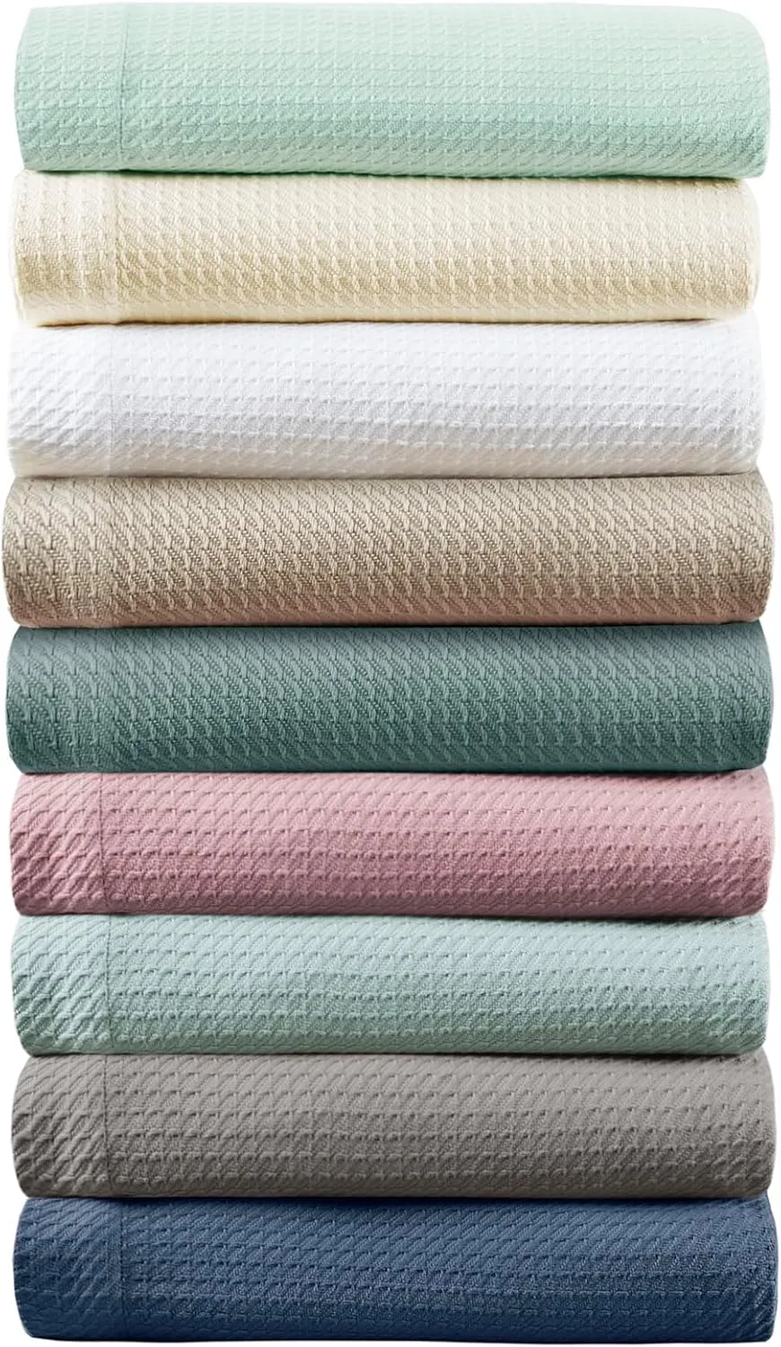Madison Park Soft Certified 100% Egyptian Cotton Breathable Cozy Blanket, Premium Waffle Knit Classic Design, Luxury All Season Lightweight Cover for Bed, Couch and Sofa, Blue Full/Queen(90"x90")