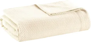 Madison Park Soft Certified 100% Egyptian Cotton Breathable Cozy Blanket, Premium Waffle Knit Classic Design, Luxury All Season Lightweight Cover for Bed, Couch and Sofa, Cream Twin(66"x90")