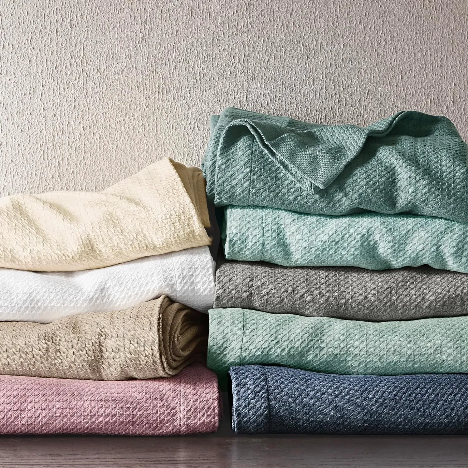 Madison Park Soft Certified 100% Egyptian Cotton Breathable Cozy Blanket, Premium Waffle Knit Classic Design, Luxury All Season Lightweight Cover for Bed, Couch and Sofa, Khaki Twin(66"x90")