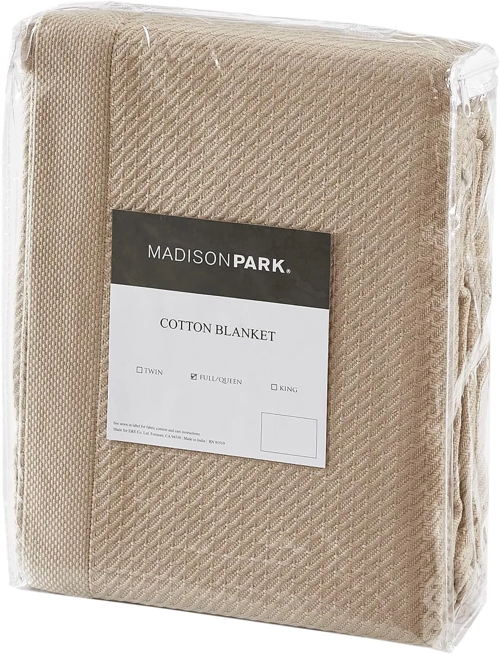 Madison Park Soft Certified 100% Egyptian Cotton Breathable Cozy Blanket, Premium Waffle Knit Classic Design, Luxury All Season Lightweight Cover for Bed, Couch and Sofa, Khaki Twin(66"x90")