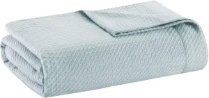 Madison Park Soft Certified 100% Egyptian Cotton Breathable Cozy Blanket, Waffle Knit Classic Design, Luxury All Season Lightweight Cover for Bed, Couch and Sofa, Light Blue Full/Queen(90"x90")