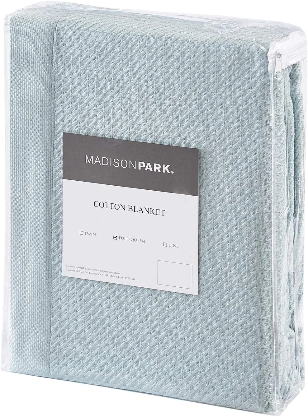 Madison Park Soft Certified 100% Egyptian Cotton Breathable Cozy Blanket, Waffle Knit Classic Design, Luxury All Season Lightweight Cover for Bed, Couch and Sofa, Light Blue Full/Queen(90"x90")