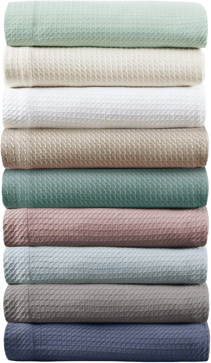 Madison Park Soft Certified 100% Egyptian Cotton Breathable Cozy Blanket, Waffle Knit Classic Design, Luxury All Season Lightweight Cover for Bed, Couch and Sofa, Light Blue Full/Queen(90"x90")