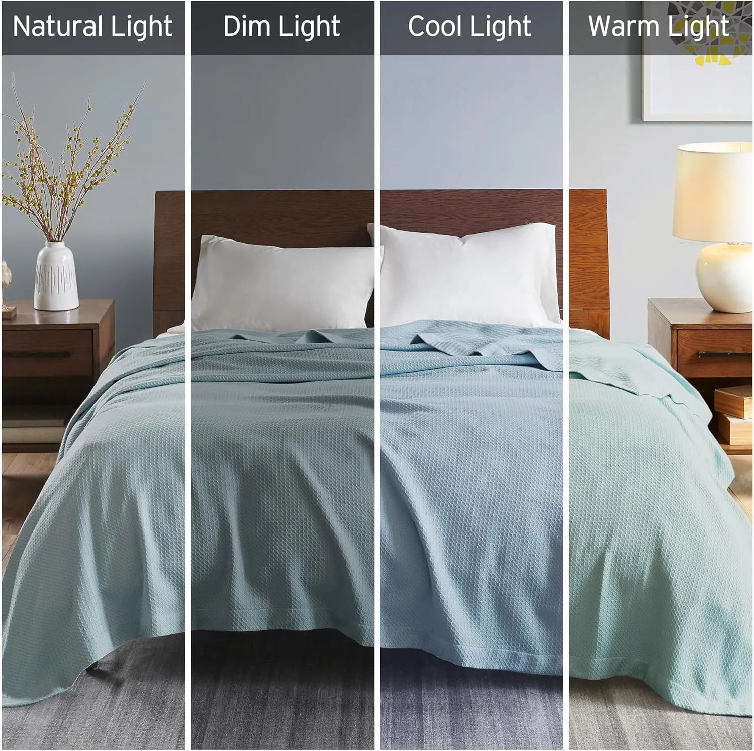 Madison Park Soft Certified 100% Egyptian Cotton Breathable Cozy Blanket, Waffle Knit Classic Design, Luxury All Season Lightweight Cover for Bed, Couch and Sofa, Light Blue Full/Queen(90"x90")