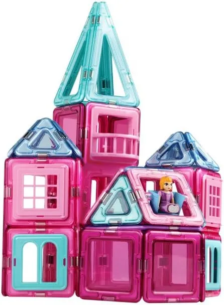 MAGFORMERS Princess Castle 78 Pieces Pink and Purple Colors, Educational Magnetic Geometric Shapes Tiles Building STEM Toy Set Ages 3 