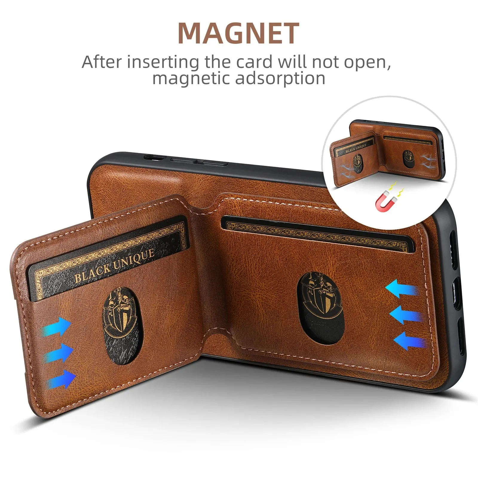 Magnetic 3in1 Leather Wallet with Built-In Kickstand iPhone Case