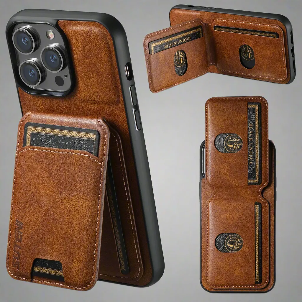 Magnetic 3in1 Leather Wallet with Built-In Kickstand iPhone Case