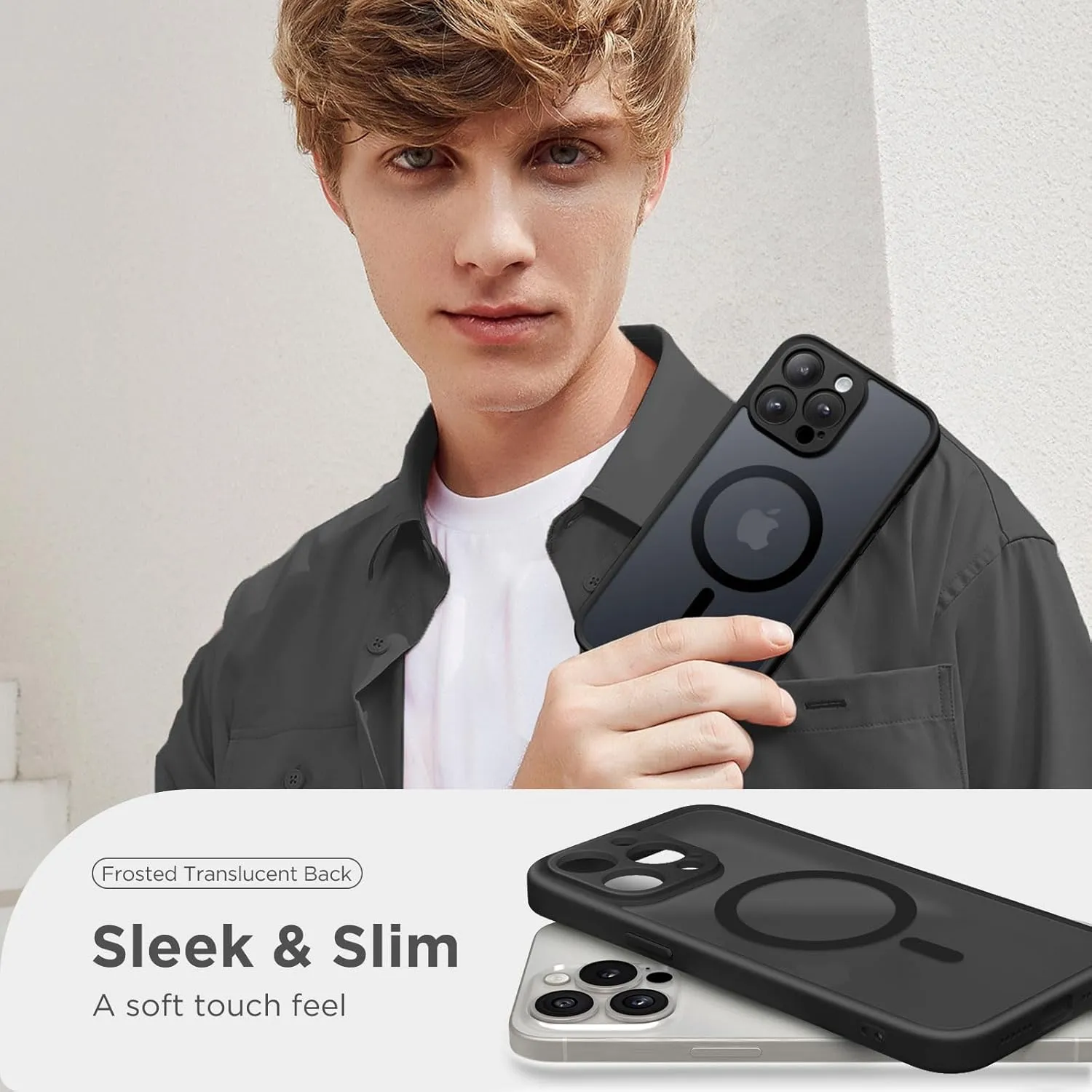 Magnetic for iPhone 15 Pro Case, [Compatible with MagSafe] [Full Camera Protection] Shockproof Protective Slim Translucent Matte Phone Case for iPhone 15 Pro 6.1'', Black