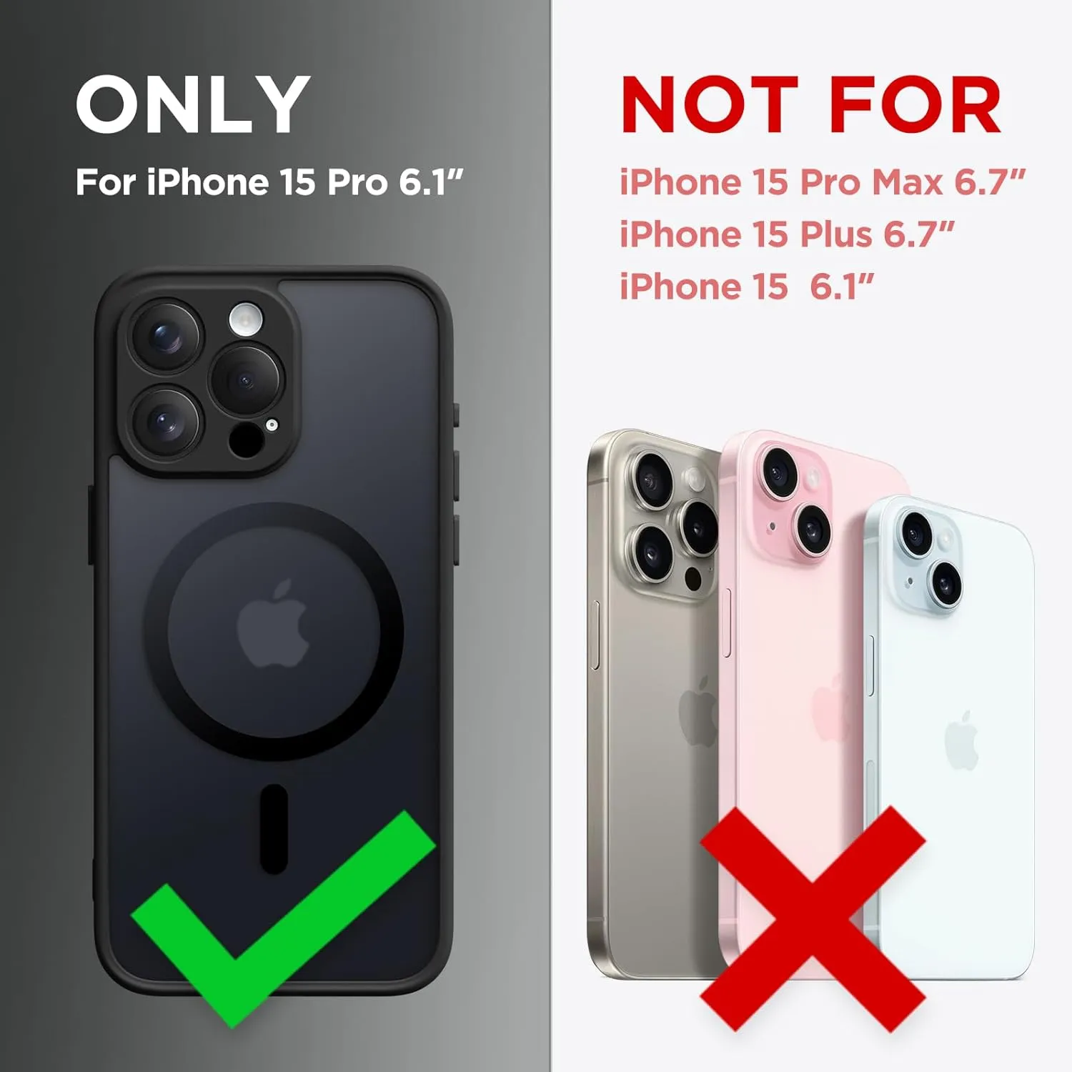 Magnetic for iPhone 15 Pro Case, [Compatible with MagSafe] [Full Camera Protection] Shockproof Protective Slim Translucent Matte Phone Case for iPhone 15 Pro 6.1'', Black