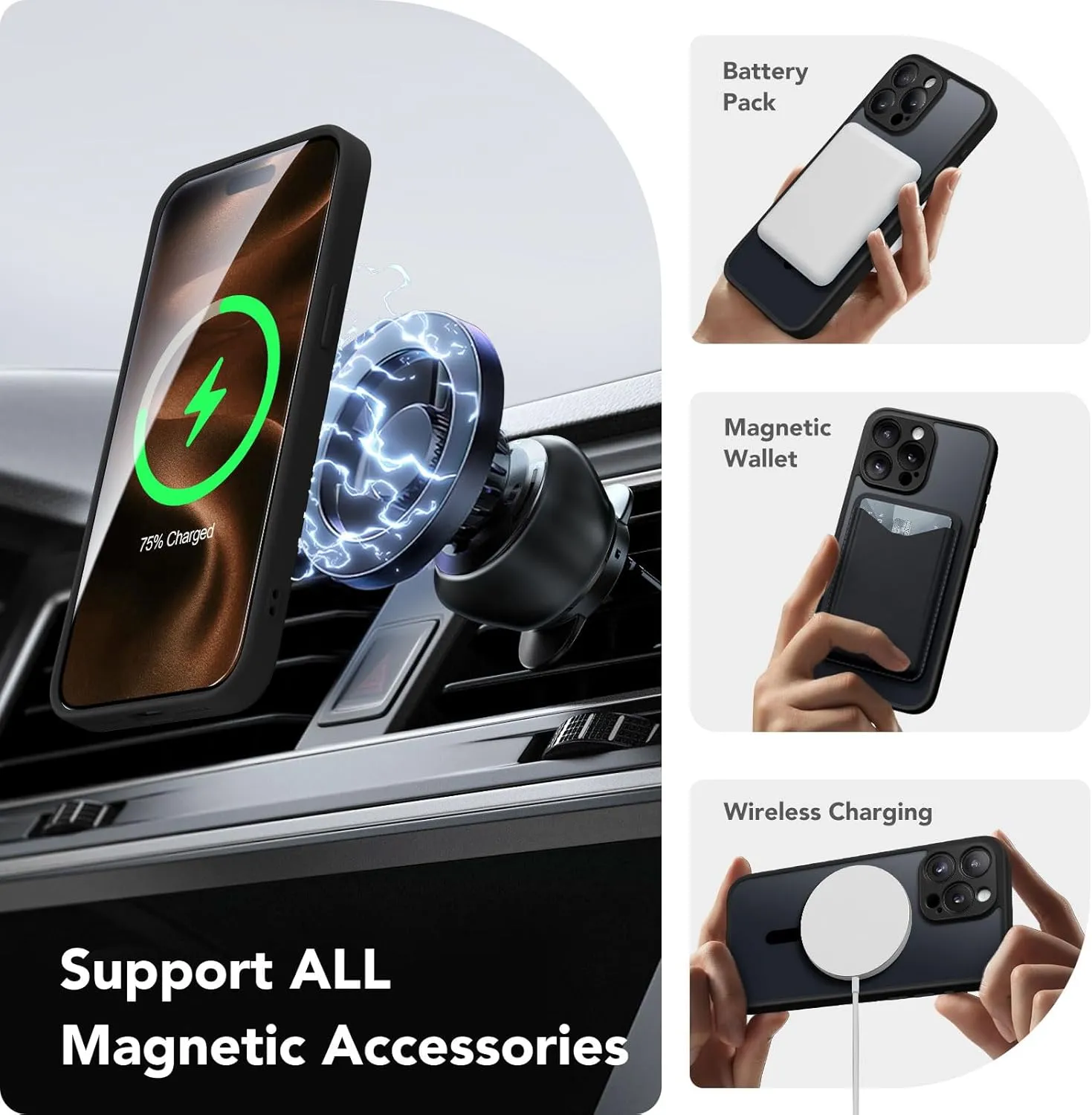 Magnetic for iPhone 15 Pro Case, [Compatible with MagSafe] [Full Camera Protection] Shockproof Protective Slim Translucent Matte Phone Case for iPhone 15 Pro 6.1'', Black