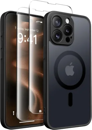 Magnetic for iPhone 15 Pro Case, [Compatible with MagSafe] [Full Camera Protection] Shockproof Protective Slim Translucent Matte Phone Case for iPhone 15 Pro 6.1'', Black