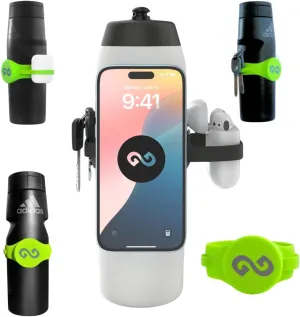 Magnetic Water Bottle Phone Holder – One-Piece Silicone Strap for Gym | Holds Phone, Keys & Earbuds | Fits 12–40 oz Bottles (Neon Green)