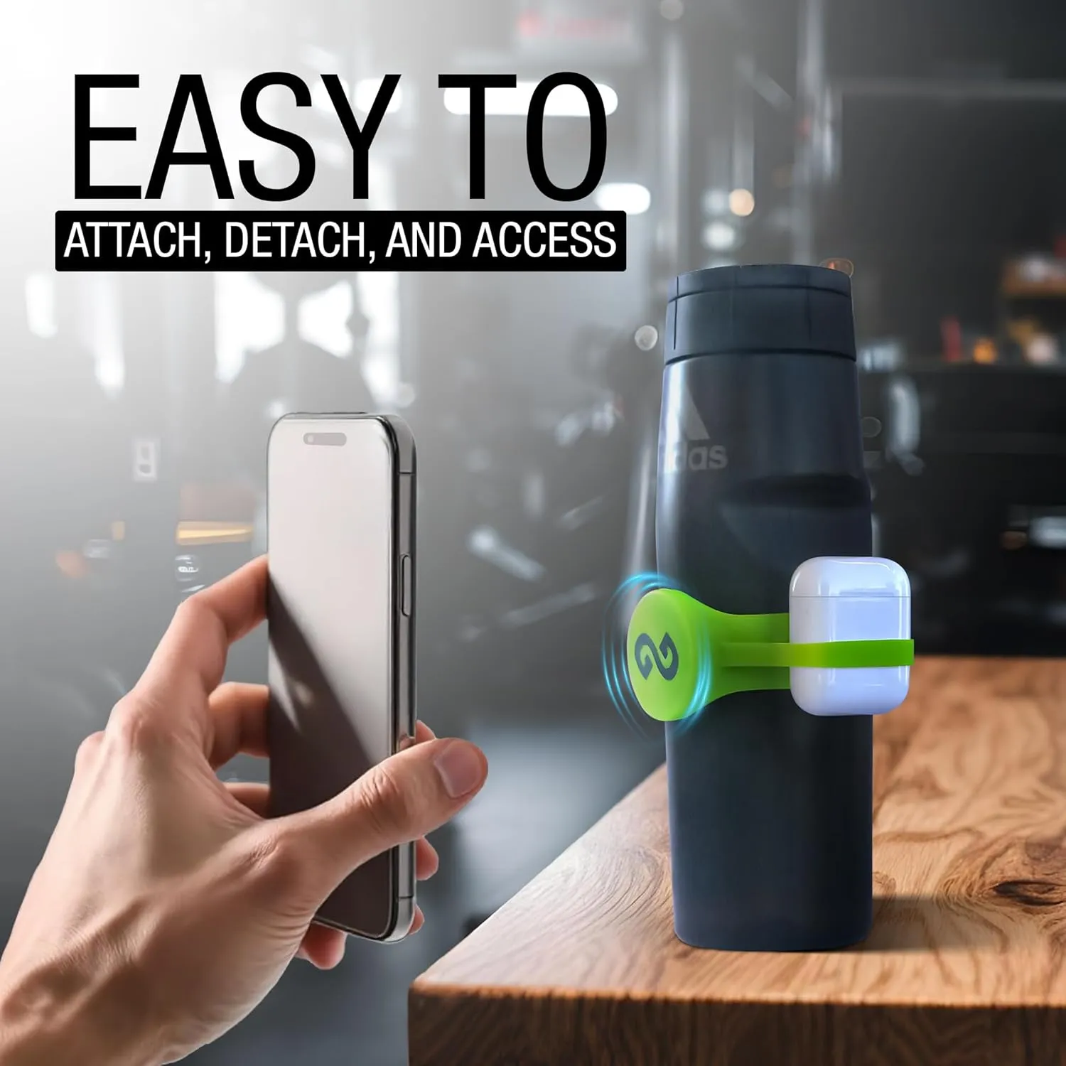 Magnetic Water Bottle Phone Holder – One-Piece Silicone Strap for Gym | Holds Phone, Keys & Earbuds | Fits 12–40 oz Bottles (Neon Green)