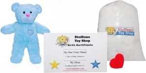 Make Your Own Stuffed Animal Mini 8 Inch Blue Patch Heart Teddy Bear Kit - No Sewing Required!