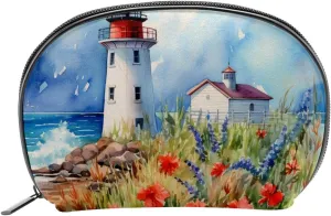 Makeup Bag Small,Makeup Travel Bag,Flower Bush Summer Lighthouse,Makeup Organizer Bag