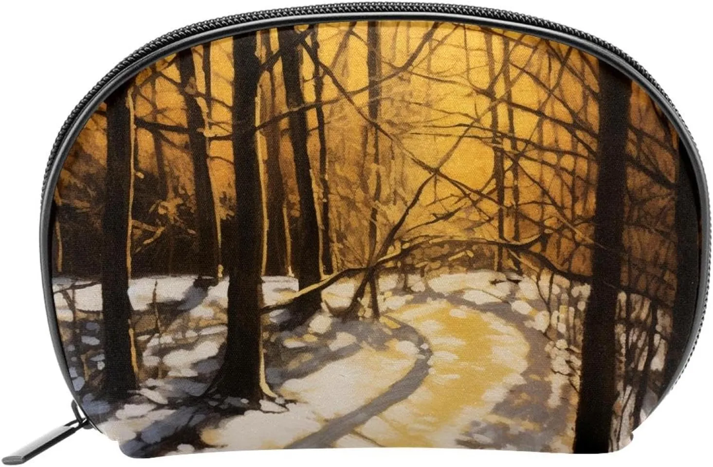 Makeup Bag Small,Makeup Travel Bag,Winter Forest Tree Path,Makeup Organizer Bag