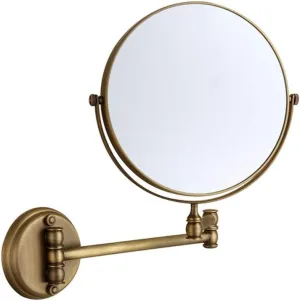 Makeup Mirror All Copper Foldable Wall-Mounted Mirror Bathroom Double-Sided Mirror 3 Times Magnifying Glass Wall-Mounted Makeup Mirror Vanity Mirror