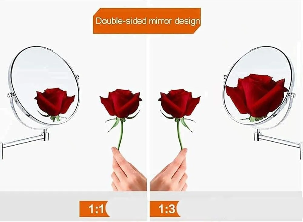Makeup Mirror Vanity Mirror Bathroom Vanity Mirror, Beauty Mirror Wall- Mounted Mirror Makeup Mirror Folding Magnifying Double- Sided for Hotel Bathroom Cosmetic Mirror
