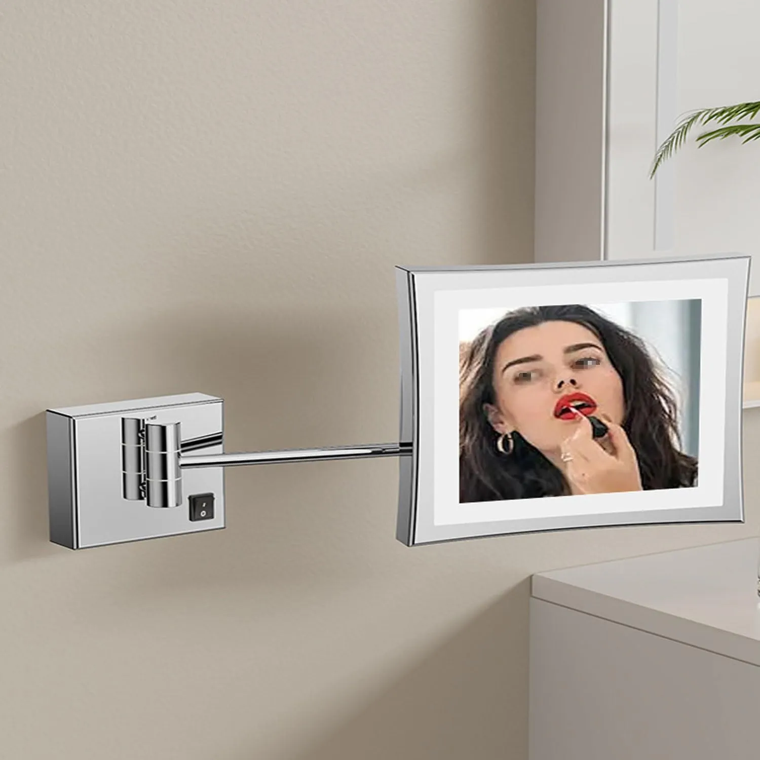 Makeup Mirror with Lights and 3X Magnification Square LED Wall Mounted Bathroom Vanity Mirror Rotable Extendable Shaving Mirror BrassSilver Plug in(Antique,Plug in)