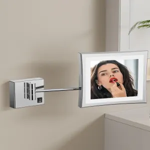 Makeup Mirror with Lights and 3X Magnification Square LED Wall Mounted Bathroom Vanity Mirror Rotable Extendable Shaving Mirror BrassSilver Plug in(Antique,Plug in)