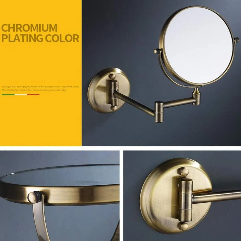 Makeup Vanity Mirror,Two-Sided Wall Mounted Bathroom Mirror Multiple Magnification Beauty Mirror 360° Swivel Extendable Cosmetic Mirror 8inch,Antique