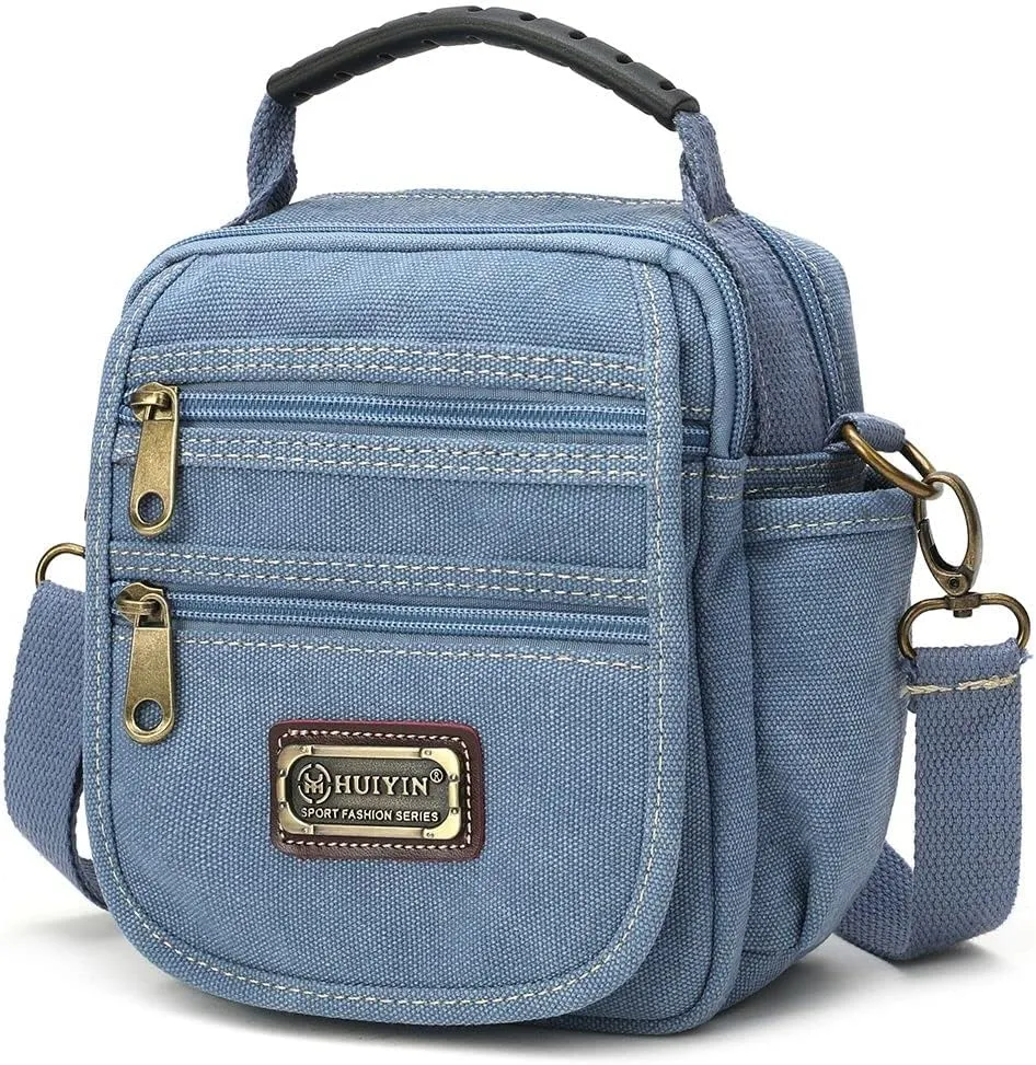 Man Small Canvas Crossbody Phone Purse Bag Mini Messenger Bag Waist Belt Side Bag
