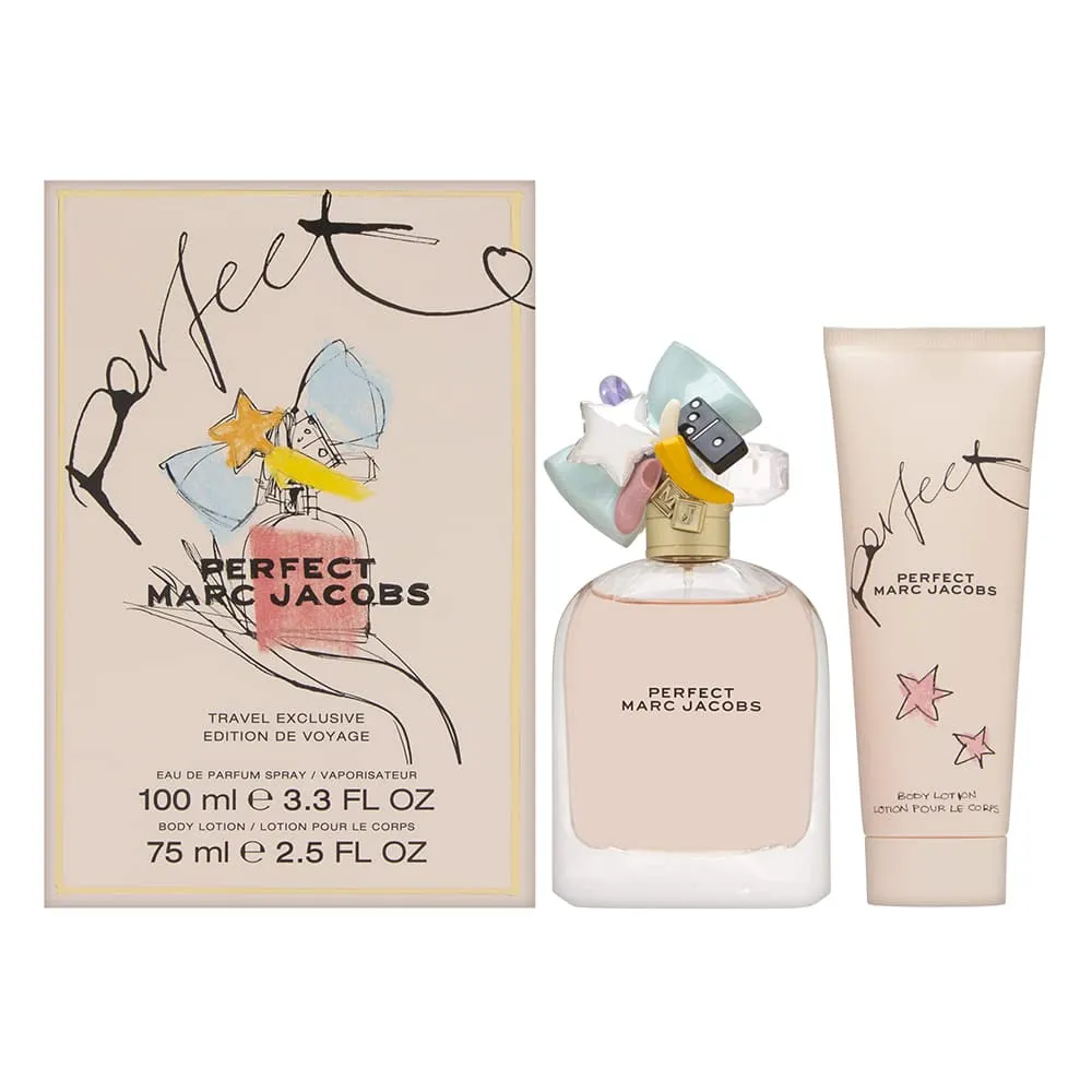 Marc Jacobs Perfect 2 Piece Set for Women (3.4 Ounce Eau De Parfum Spray   2.5 Body Lotion)