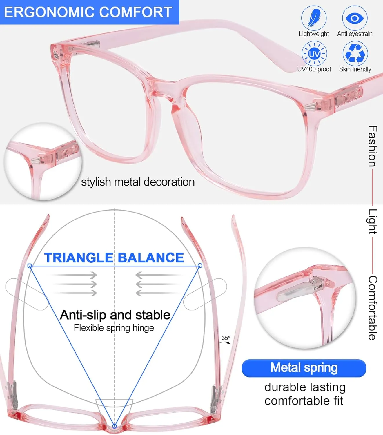 MARE AZZURO Blue Light Blocking Glasses for Women, Square Nerd Gaming Glasses for Computer, Anti Glare, UV400 Filter