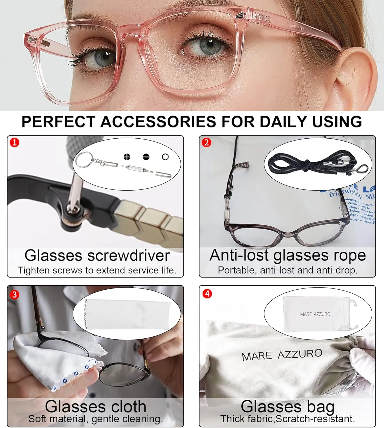 MARE AZZURO Blue Light Blocking Glasses for Women, Square Nerd Gaming Glasses for Computer, Anti Glare, UV400 Filter