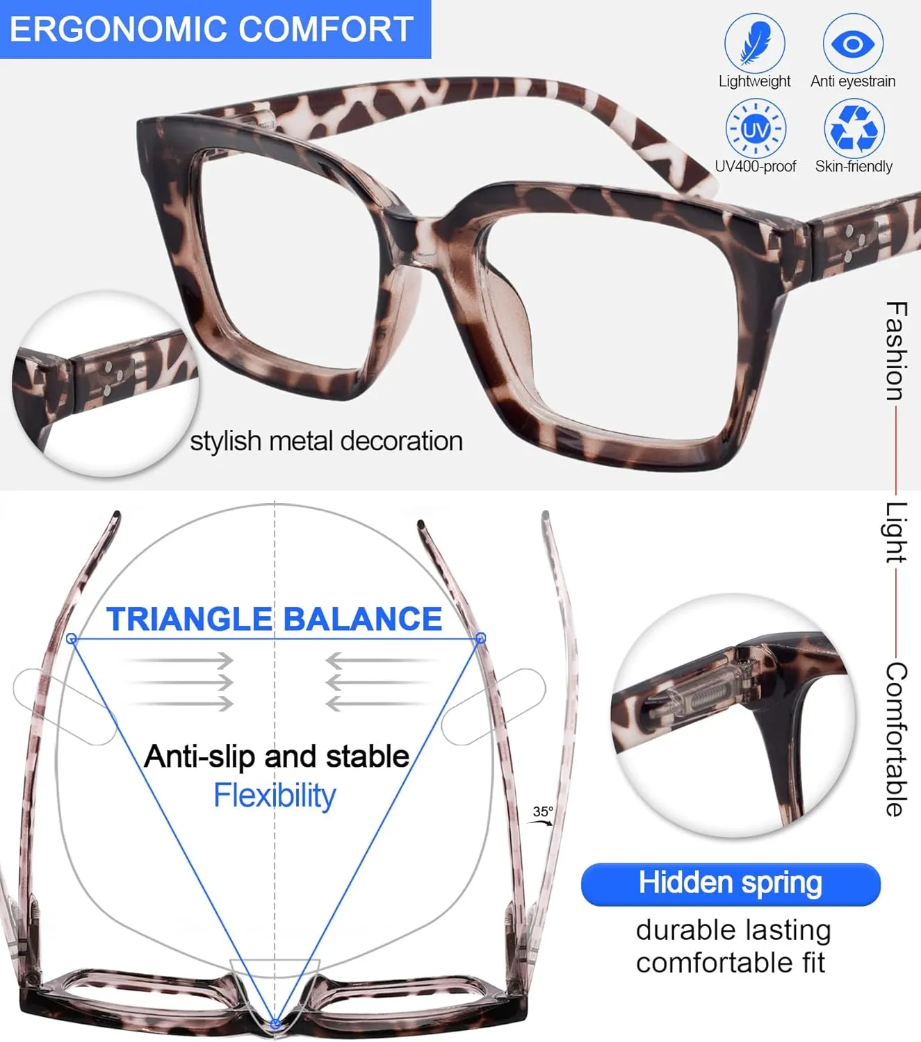 MARE AZZURO Blue Light Blocking Reading Glasses Women Computer Readers 0 1.00 1.25 1.50 1.75 2.00 2.25 2.50 2.75 3.00 3.50 4.00 5.00 6.00 (Demi, 3.5)