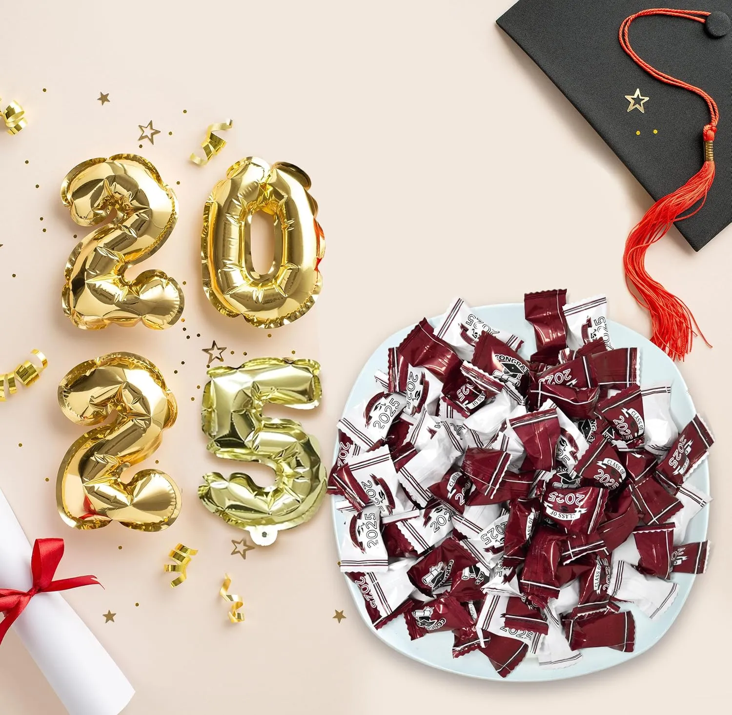 Maroon Graduation Butter Mints Class of 2025 Candies Bag 100 Count Individually Wrapped Congratulations Burgundy Grad Candy 13 Ounce Bags Goody Treats Sweets Holiday Dinner Party Supplies Decoration