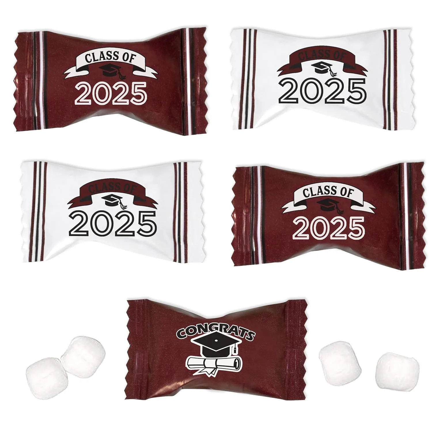 Maroon Graduation Butter Mints Class of 2025 Candies Bag 100 Count Individually Wrapped Congratulations Burgundy Grad Candy 13 Ounce Bags Goody Treats Sweets Holiday Dinner Party Supplies Decoration