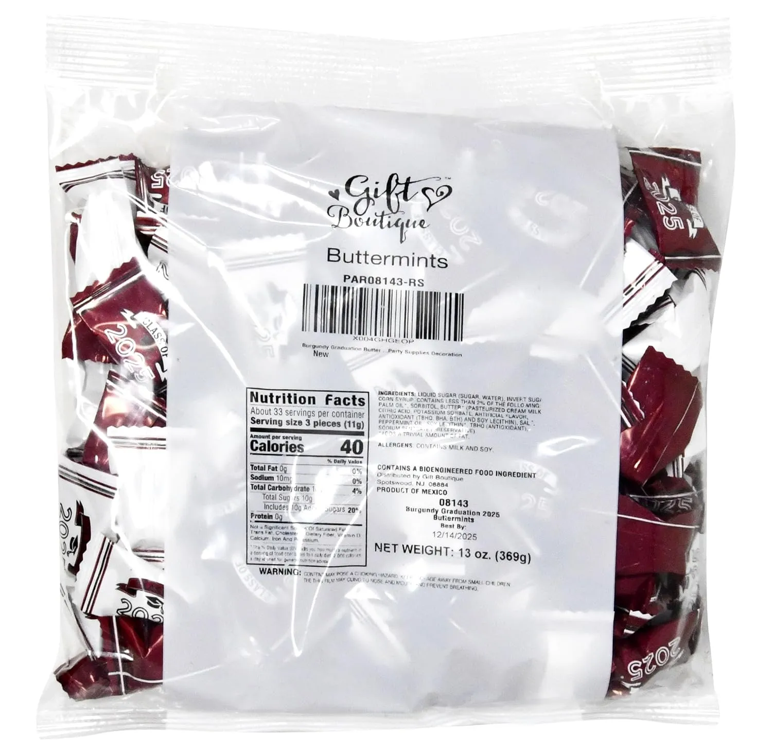 Maroon Graduation Butter Mints Class of 2025 Candies Bag 100 Count Individually Wrapped Congratulations Burgundy Grad Candy 13 Ounce Bags Goody Treats Sweets Holiday Dinner Party Supplies Decoration