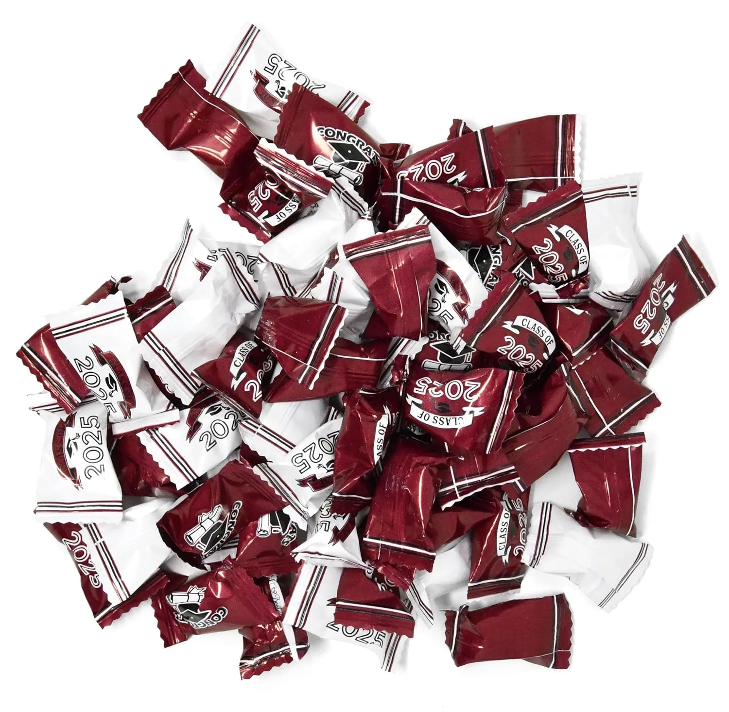 Maroon Graduation Butter Mints Class of 2025 Candies Bag 100 Count Individually Wrapped Congratulations Burgundy Grad Candy 13 Ounce Bags Goody Treats Sweets Holiday Dinner Party Supplies Decoration