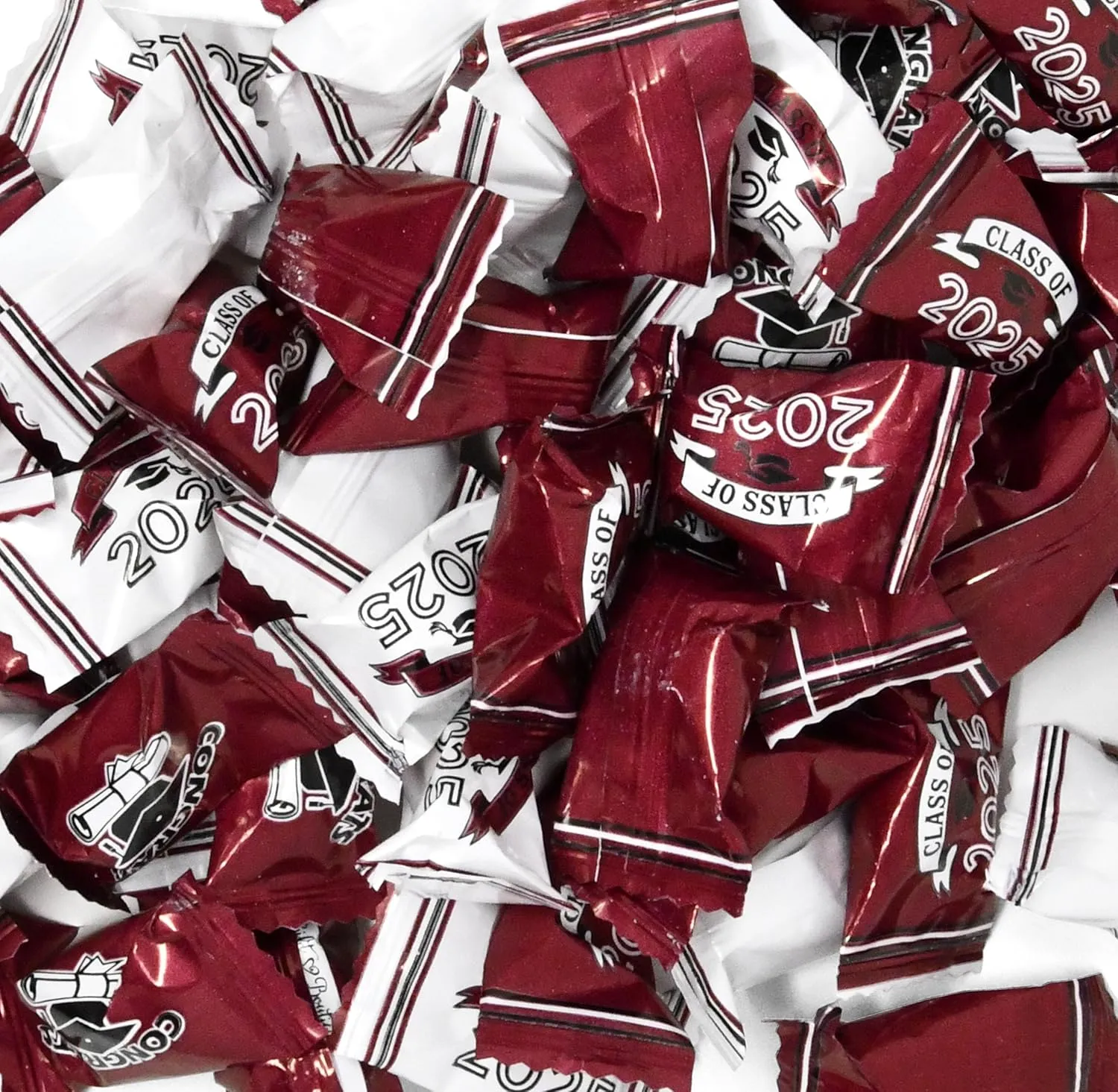 Maroon Graduation Butter Mints Class of 2025 Candies Bag 100 Count Individually Wrapped Congratulations Burgundy Grad Candy 13 Ounce Bags Goody Treats Sweets Holiday Dinner Party Supplies Decoration