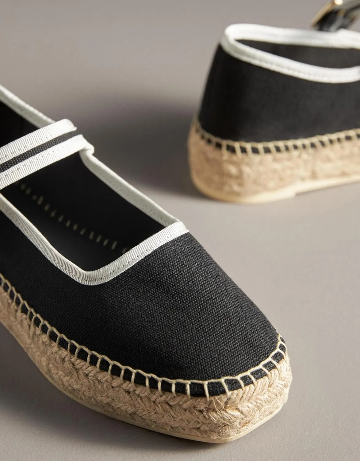 Mary Jane Woven Espadrilles for Women Round Toe Ballerina Shoes Canvas Summer Flats