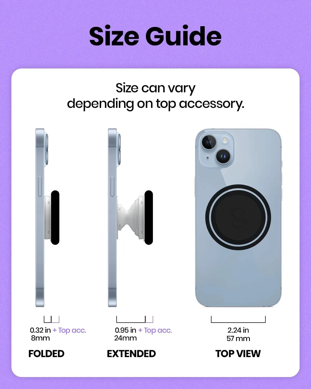 Matt Black Collapsible Phone Grip & Stand Sleek All-Black Design for Secure Hold & Stylish Look (Heart Magnetic)