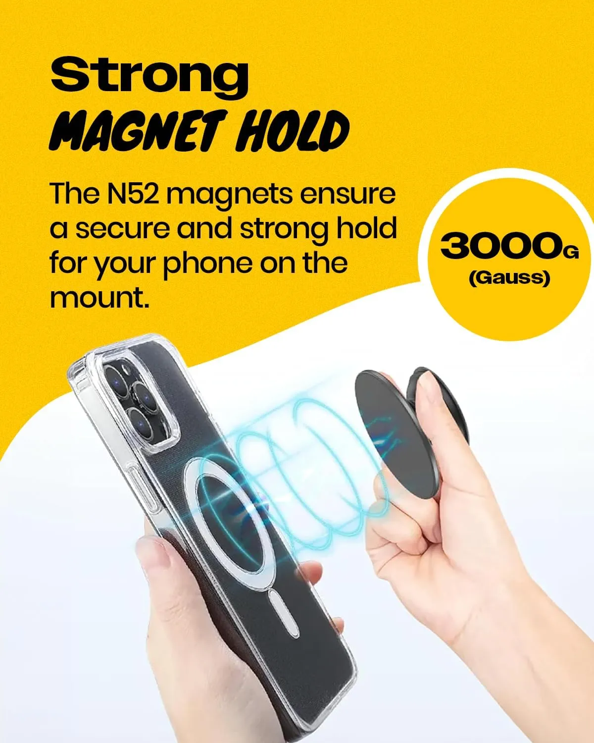 Matt Black Collapsible Phone Grip & Stand Sleek All-Black Design for Secure Hold & Stylish Look (Heart Magnetic)
