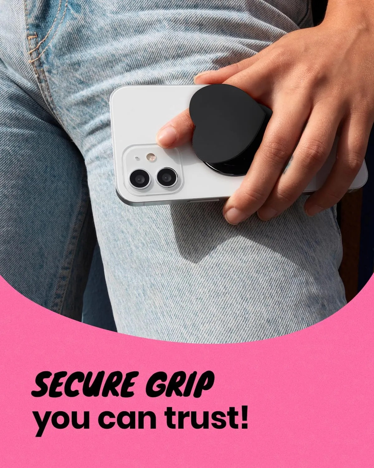Matt Black Collapsible Phone Grip & Stand Sleek All-Black Design for Secure Hold & Stylish Look (Heart Magnetic)