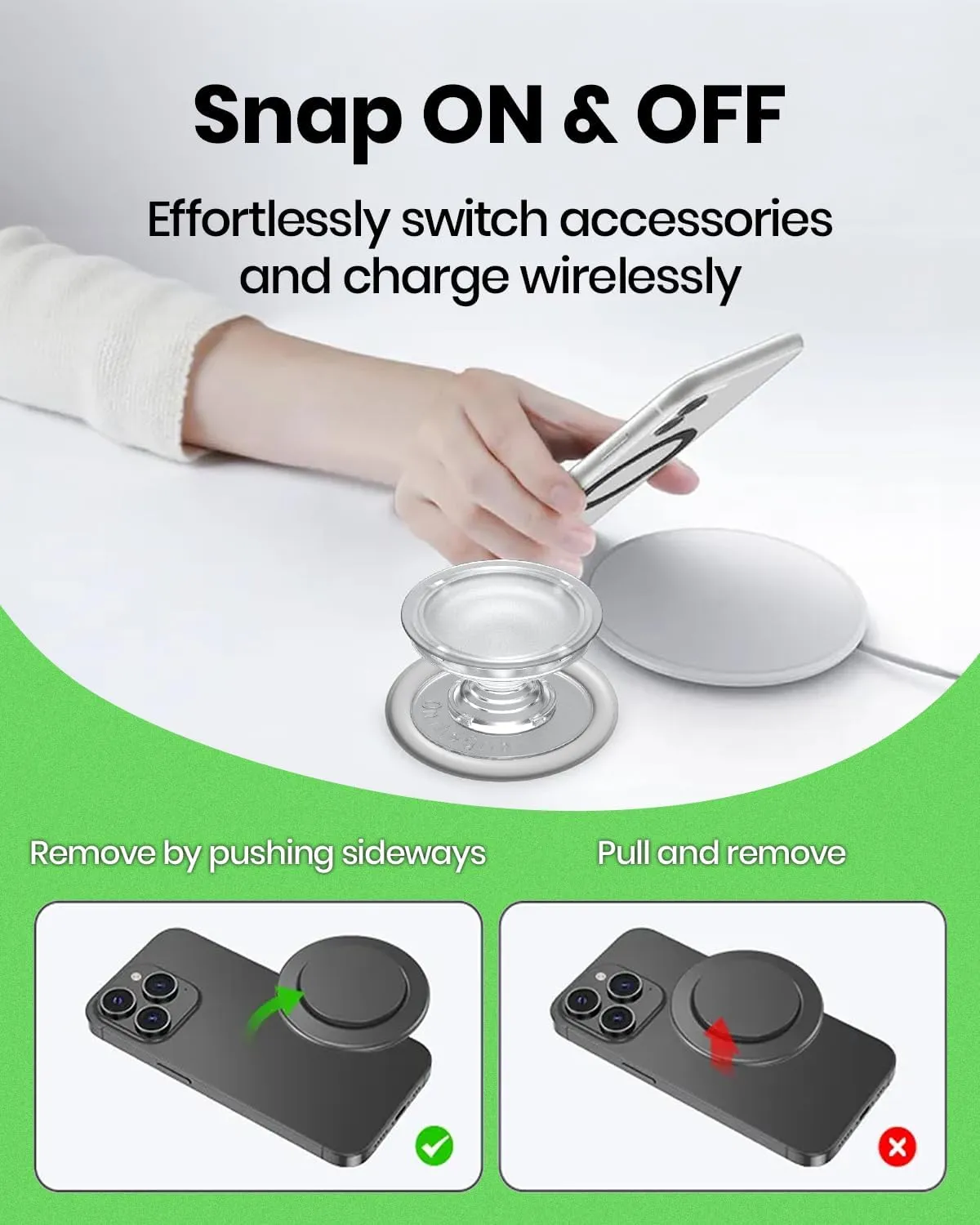 Matt Black Collapsible Phone Grip & Stand Sleek All-Black Design for Secure Hold & Stylish Look (Heart Magnetic)