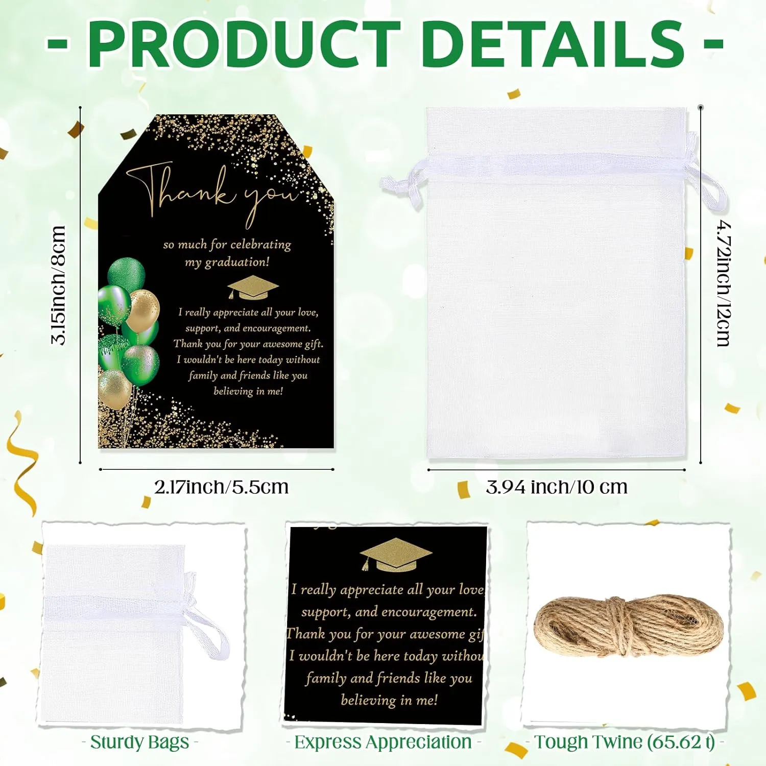 Maxcheck 50 Sets Graduation Party Favors for Guests Cheers to the Graduate Acrylic Shot Glasses with Thank You Cards and Organza Bags Graduation Gifts for Teacher Classmates Family (Green)