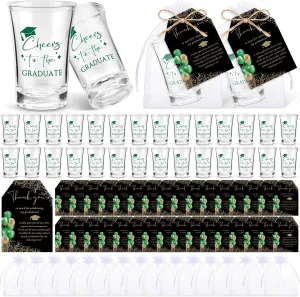 Maxcheck 50 Sets Graduation Party Favors for Guests Cheers to the Graduate Acrylic Shot Glasses with Thank You Cards and Organza Bags Graduation Gifts for Teacher Classmates Family (Green)