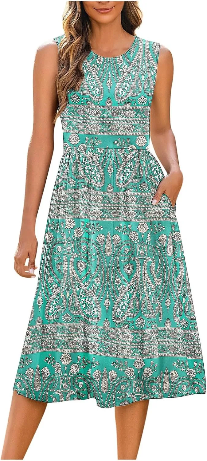 Maxi Dress for Women Sleeveless Spring Summer Dresses A Line Floral Dress Beach Vacation Sundress Cruise Outfits