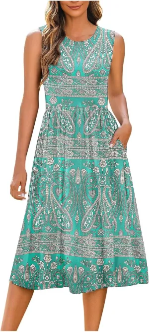 Maxi Dress for Women Sleeveless Spring Summer Dresses A Line Floral Dress Beach Vacation Sundress Cruise Outfits