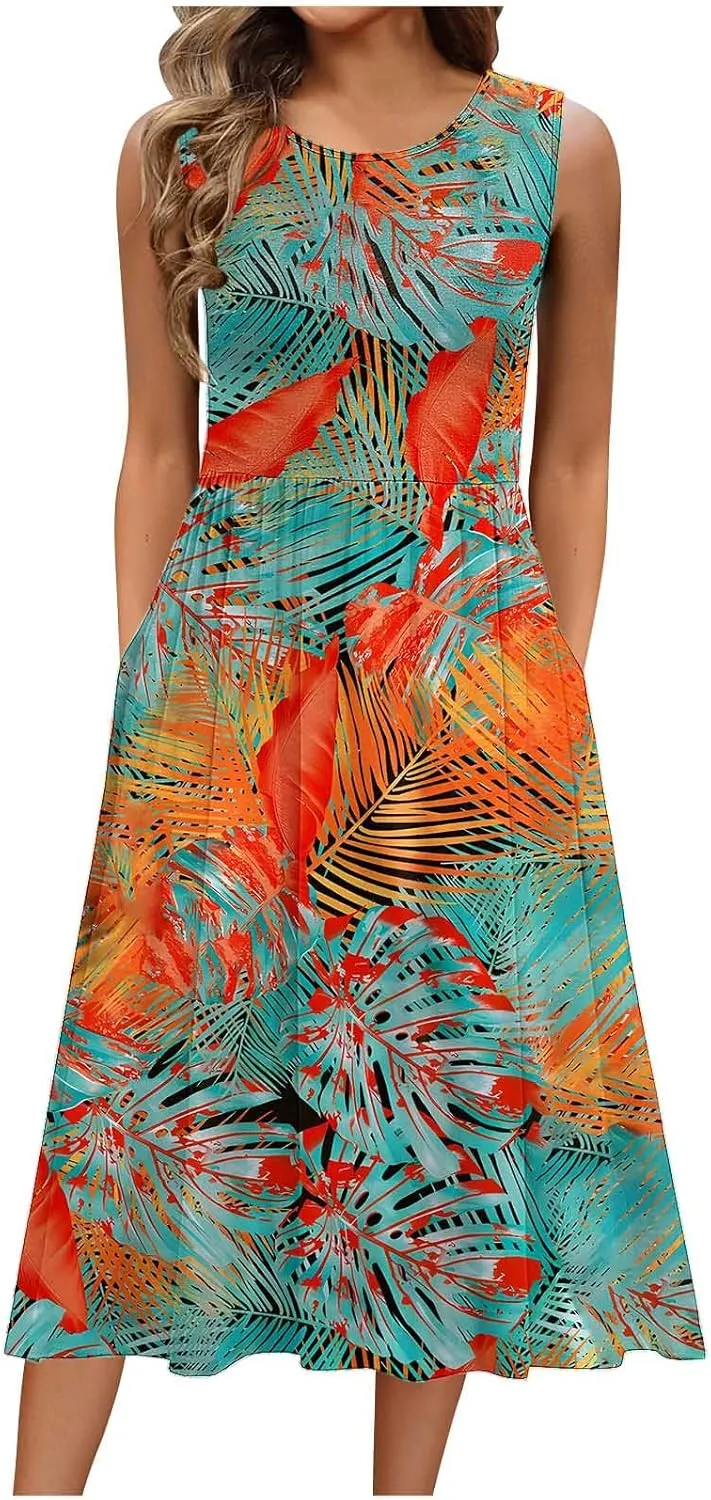Maxi Dress for Women Sleeveless Spring Summer Dresses A Line Floral Dress Beach Vacation Sundress Cruise Outfits
