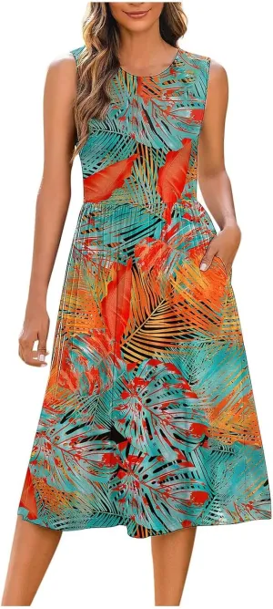Maxi Dress for Women Sleeveless Spring Summer Dresses A Line Floral Dress Beach Vacation Sundress Cruise Outfits