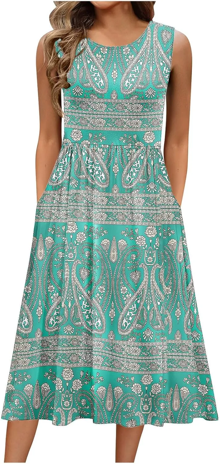 Maxi Dress for Women Sleeveless Spring Summer Dresses A Line Floral Dress Beach Vacation Sundress Cruise Outfits
