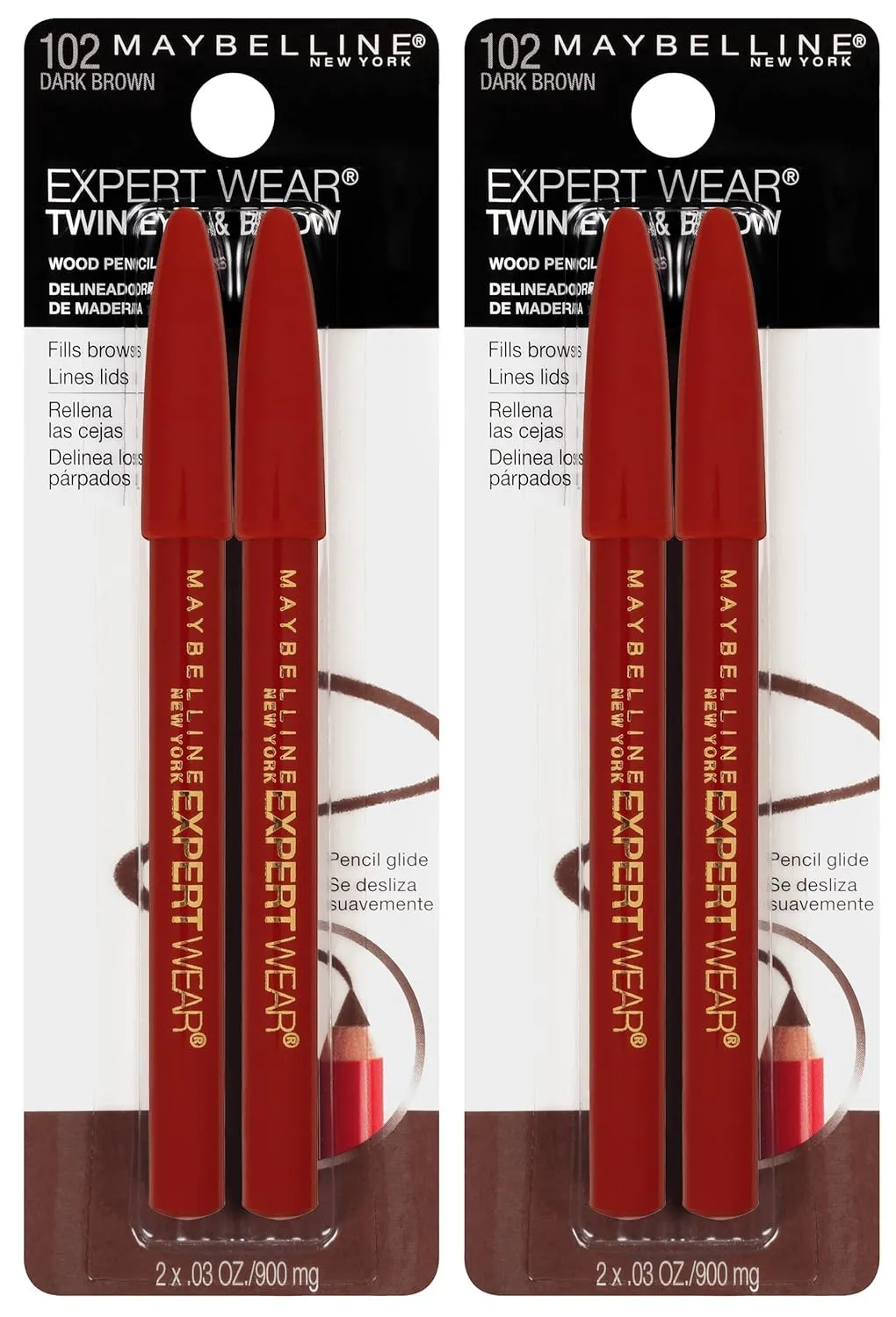 Maybelline New York Expert Wear Twin Brow & Eye Pencils Makeup, Dark Brown, , 2 Count (Pack of 2)