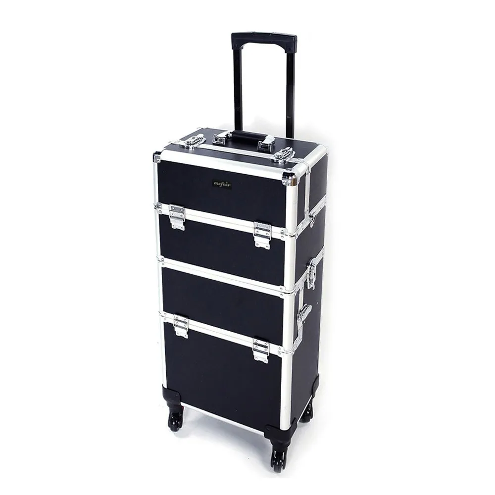 mefeir 2-IN-1 Rolling Makeup Train Case,4 Removable Wheels Travel Lift Handle Strap,Lockable Beauty Cosmetic Trolley Artist Organizer, Ideal Gift Stylist Wife Girlfriend Daughter (Black)